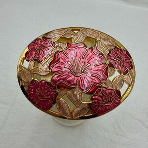Vintage Pink Cloisonné Oval Brooch